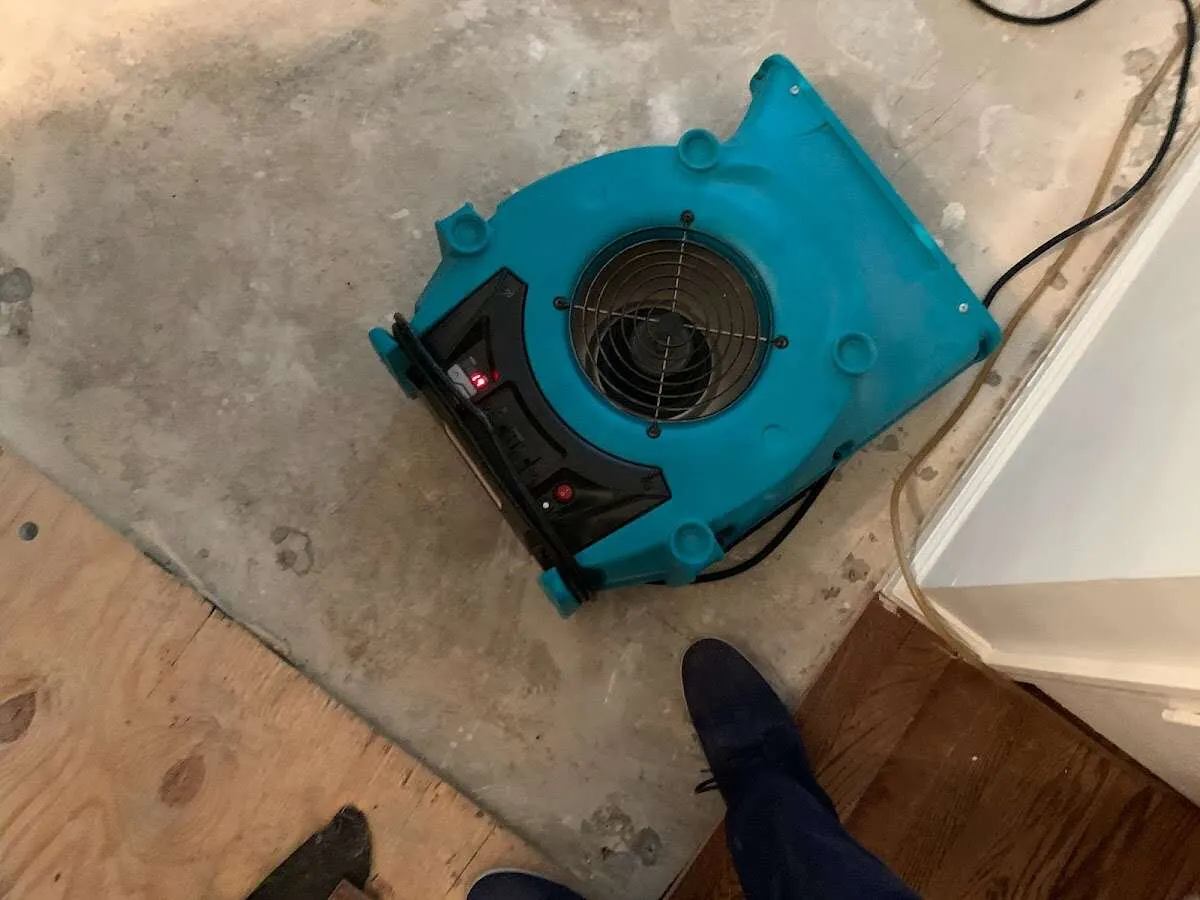 Air mover drying subfloor during Leak Detection & Repair in Sparks
